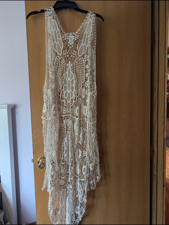 Pinky Jackets & Blazers - Pinky Cream Crochet Lace Vest